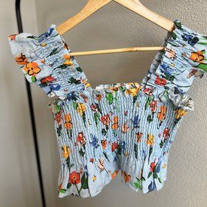 Hill House Home Paz Crop Top in Light Blue Floral